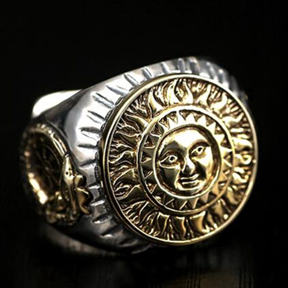 Fashion Trend Men Jewelry Gold Sun Smile 3D Dinosaur Statue Punk Ring Jewelry