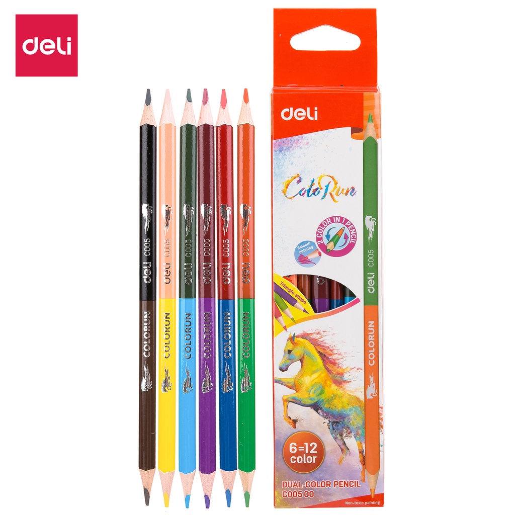Bộ Bút Chì Màu Colorun Deli - 6 Cây 2 Đầu 12 Màu