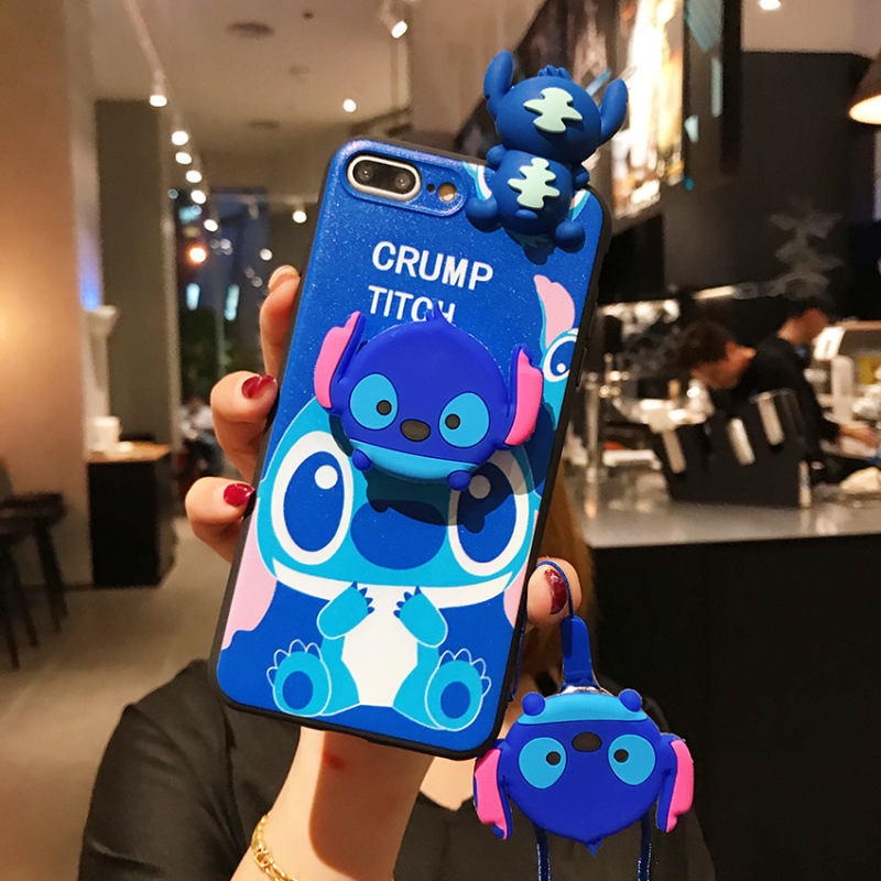 Hộp đựng điện thoại cặp đôi hoạt hình dễ thương cho OPPO A3s A12e Realme C1 A7 A5s A11k A9 A5 2020 A31 A91 Reno 3 A52 A92 A53 A32 A33 2020 A93 Reno4 F A15 Nắp lưng silicon mềm với giá đỡ dây buộc