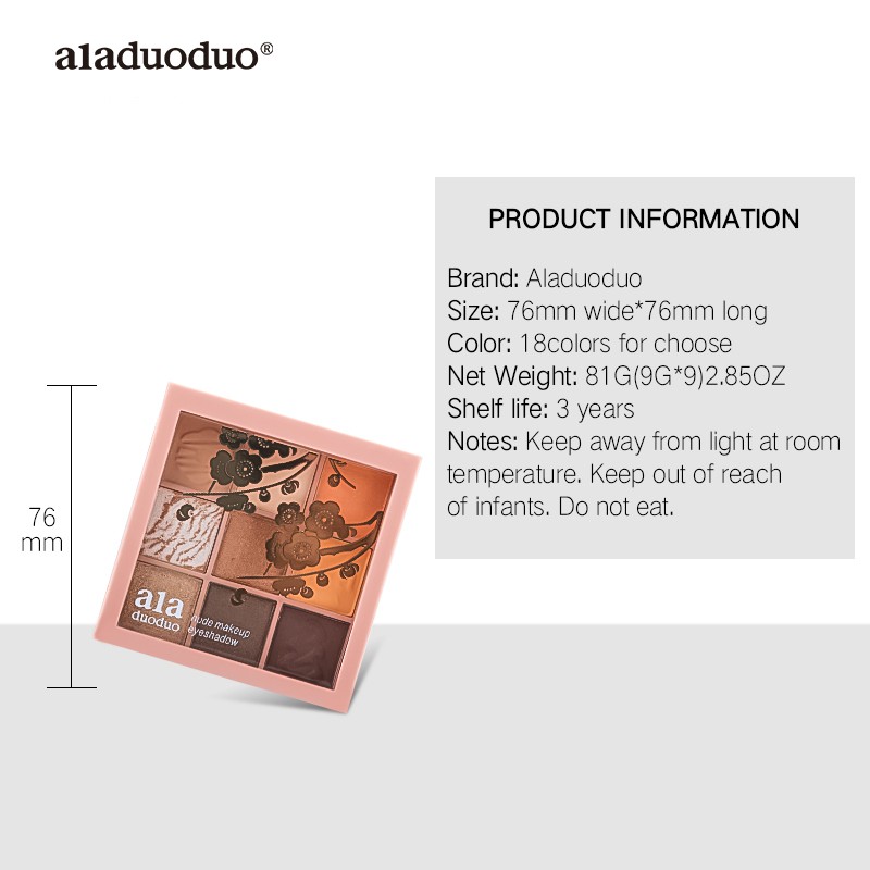 Bảng phấn mắt ALADUODUO 9 màu Shimmer Matte Glitter Eyeshadow Palette