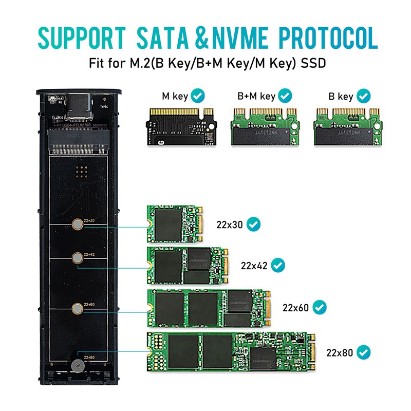 Đầu đọc thẻ nhớ USB C sang M.2 SSD 10Gbps SUPORT SATA&NV ME PROTOCOL Fit cho (B Key/BM + chìa khóa SMD | BigBuy360 - bigbuy360.vn
