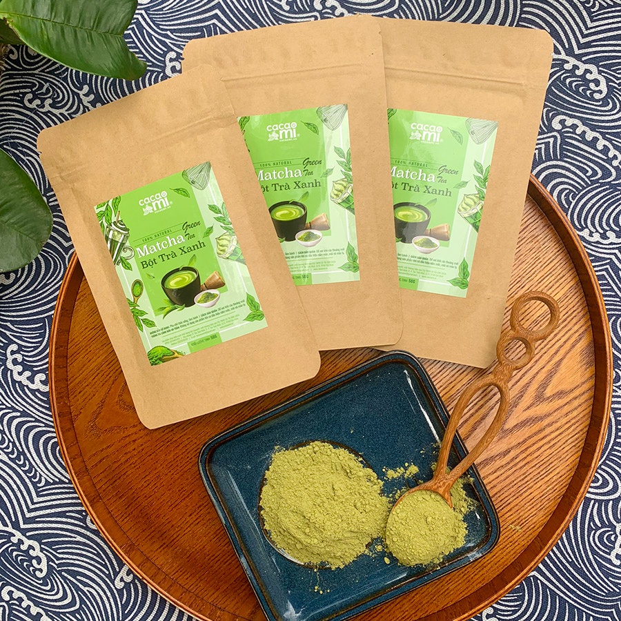 Bột Matcha Trà Xanh Nguyên Chất CACAOMI Green Tea thượng hạng, dùng pha chế thức uống, làm bánh, đắp mặt nạ - Túi 50g
