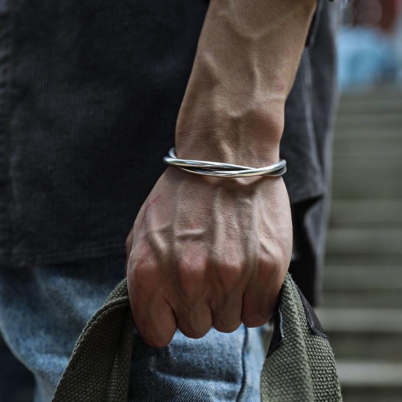 Khuy Măng Sét Xoắn Bằng Kim Loại Màu Bạc Đơn Giản Thời Trang vintage Cho Nam