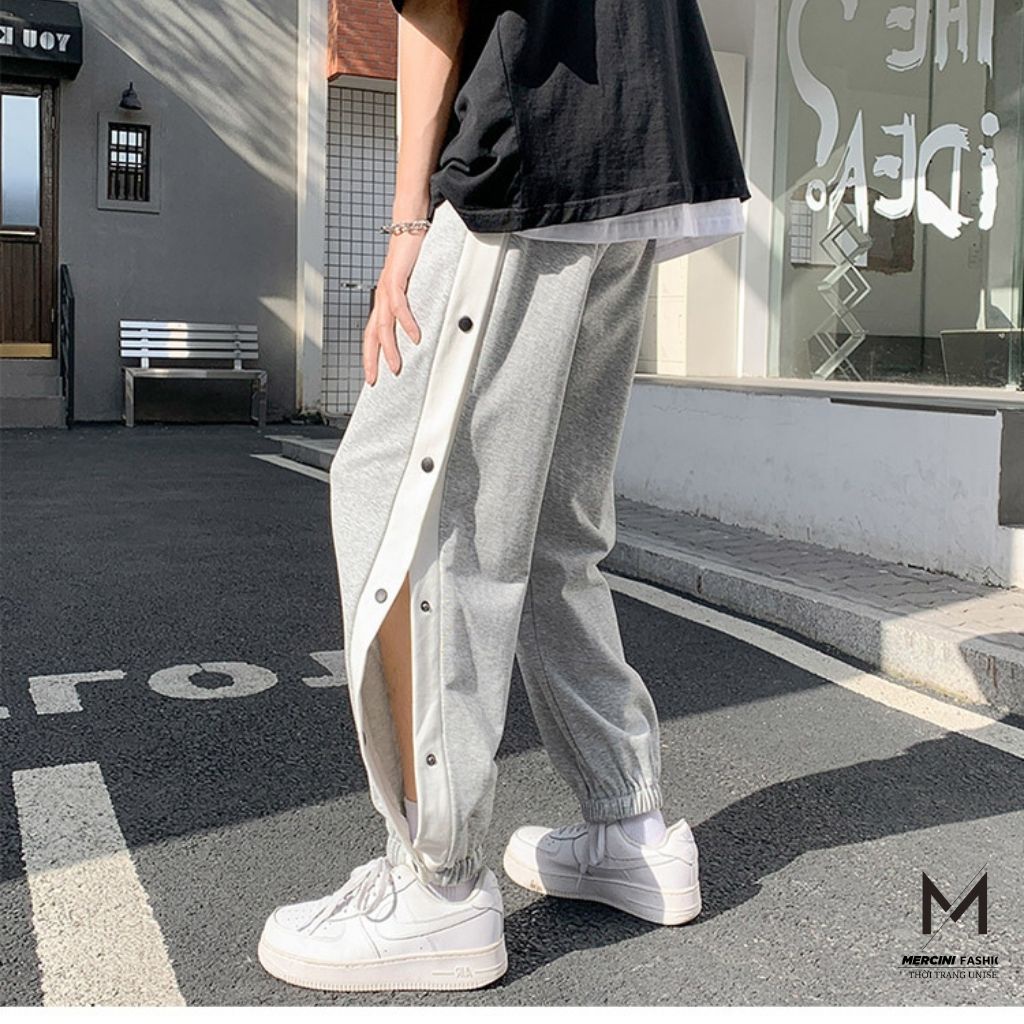 Quần ống rộng UNISEX MERCINI quần cúc POLY phối cúc,khuy nút có chun bo gấu một sọc quần ống rộng cao cấp thời trang