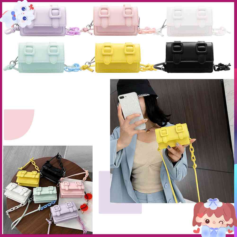 ✿Mars144✿Túi Da Đeo Chéo Mini Màu Sắc Ngọt Ngào Thời Trang Cho Nữ✿