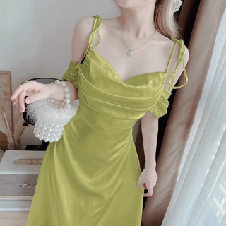 ĐẦM CỔ ĐỔ 2 DÂY CHẤT LỤA SATIN THƯỚT THA MÀU SẮC THANH LỊCH