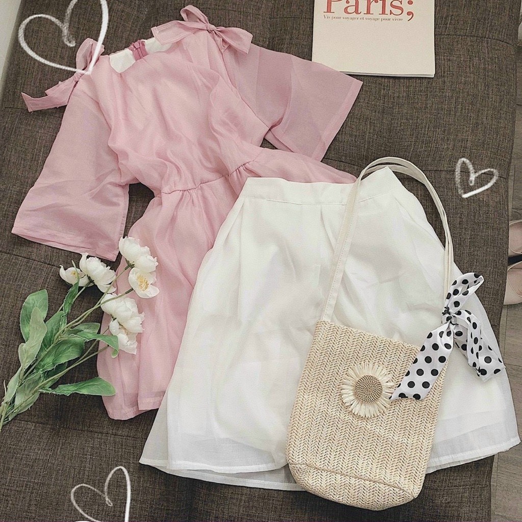 Set đầm áo peplum oganza và chân váy xòe bồng bềnh đẹp ah