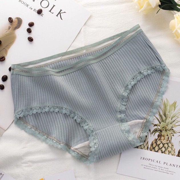Quần lót nữ cotton Gân Kháng Khuẩn, Quần Chip Ren Tăm Mềm Mại Co Dãn Tốt Trơn Màu Dễ Mặc An Toàn Sức Khỏe | BigBuy360 - bigbuy360.vn
