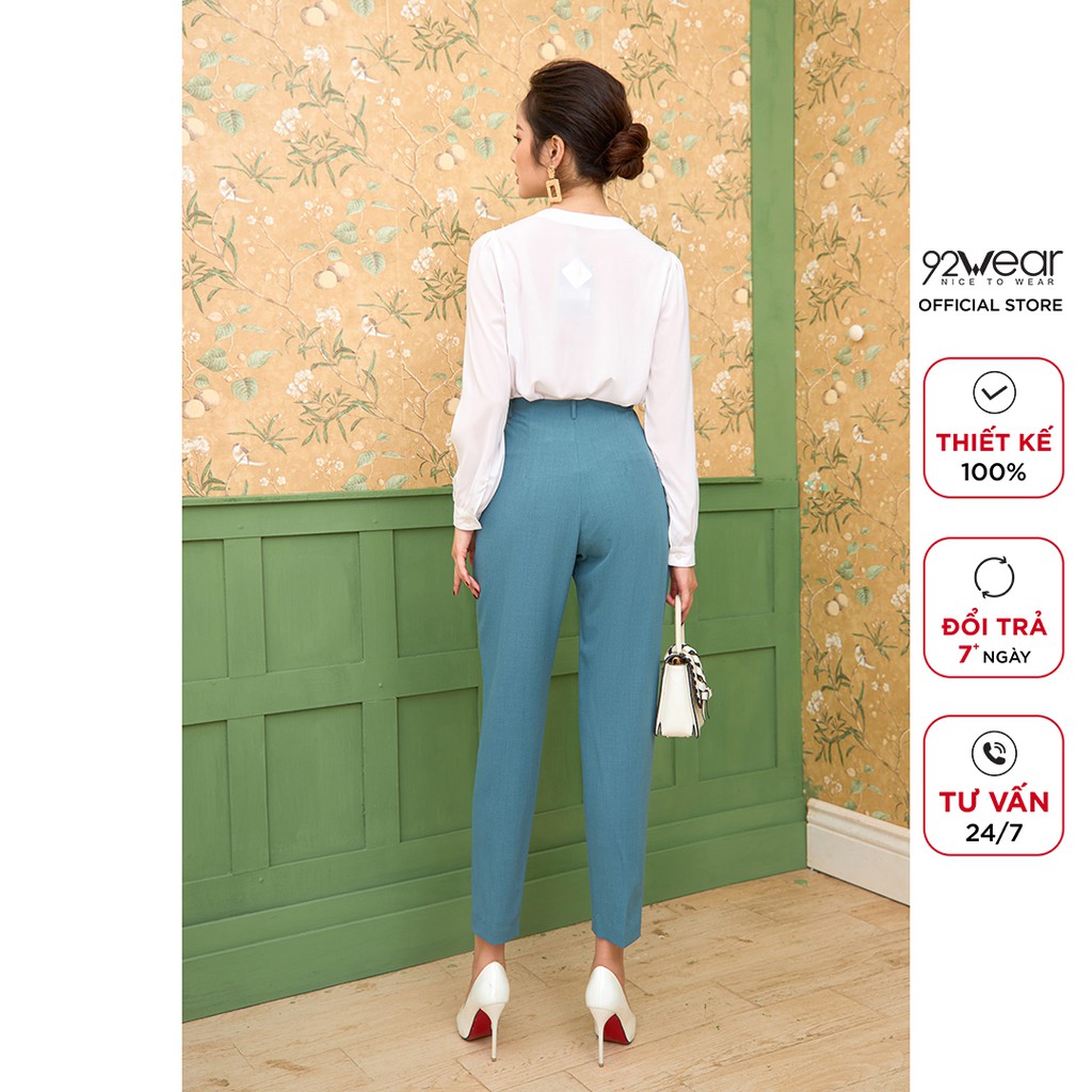 Quần tây âu nữ 92WEAR lưng cao cạp rời xếp ly, công sở thanh lịch QAA1582