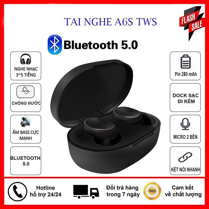 Tai nghe bluetooth redmi A6s chống ồn, chống nước, tai nigh chơi game, nghe nhạc, xem phim bao phê