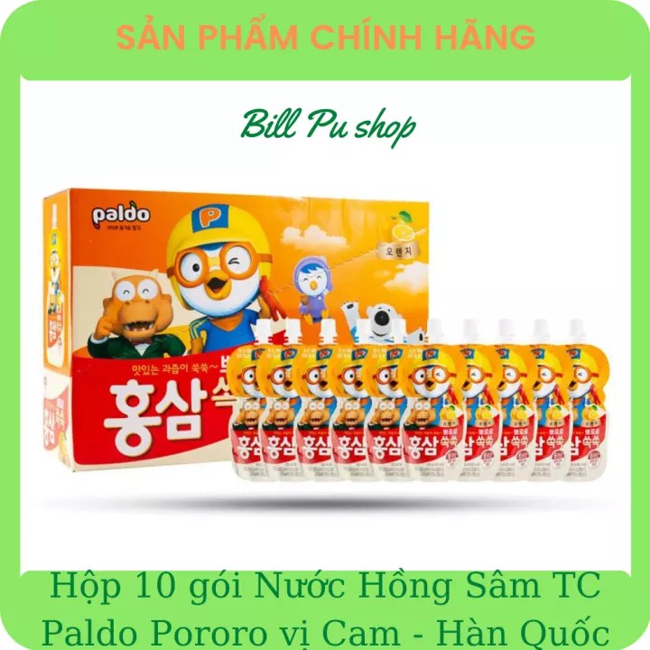 Combo 10 gói Nước Hồng Sâm Trái Cây PORORO HÀN QUỐC 100ml đủ vị