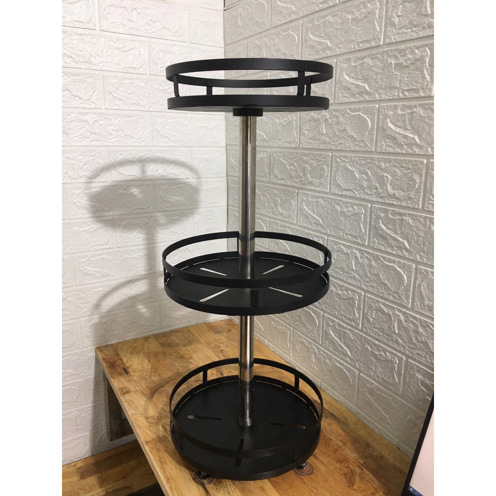 Kệ gia vị đen sơn tĩnh điện chống han gỉ bong tróc, hũ gia vị tròn xoay 360*, khay úp đồ Gía Sỉ