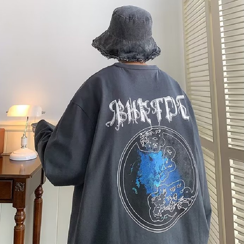 Áo Thun Tay Dài Cổ Tròn Dáng Rộng In Chữ Phong Cách Hàn Quốc Thời Trang Cho Nam Và Nữ size M-5XL