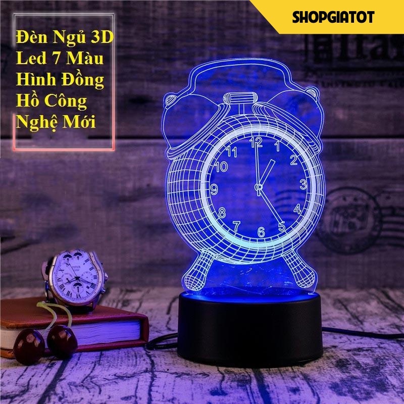 Đèn Ngủ Để Bàn 3D LED 7 Màu Hình Đồng Hồ Công Nghệ Mới Thiết Kế Kiểu Dáng Đẹp Mắt