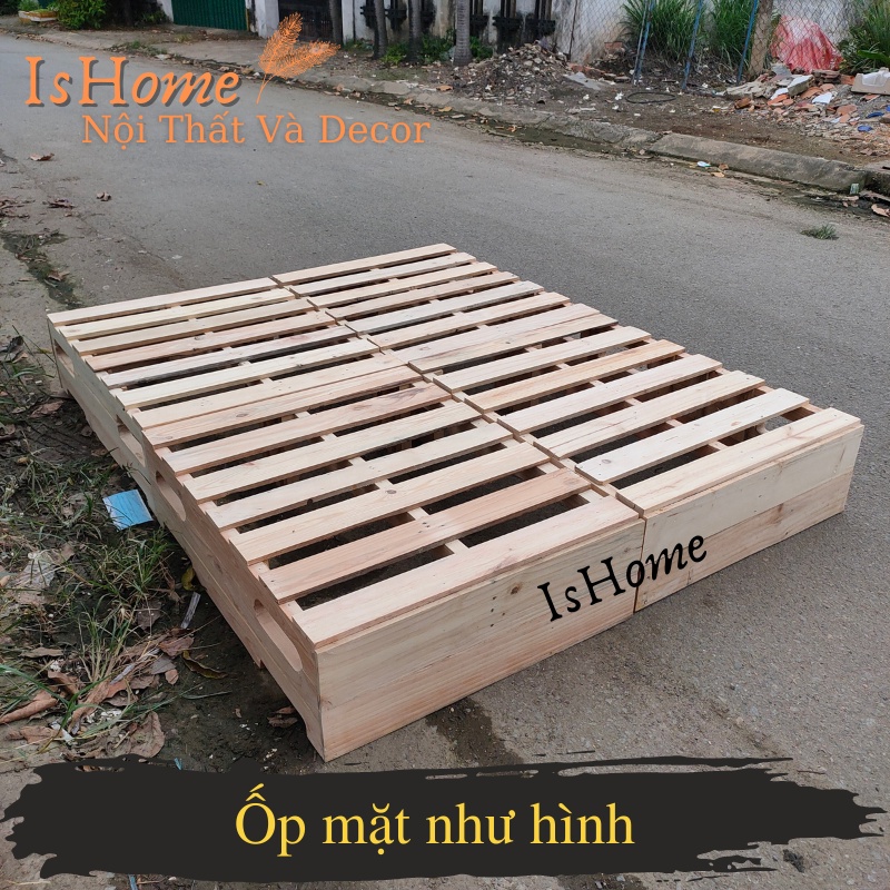 Giường Pallet Gỗ Thông 3 Tầng Đố Khuyết Cao 30cm