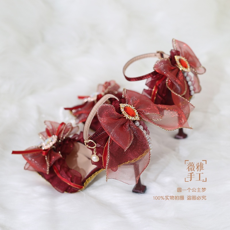 GIÀY CAO GÓT MŨI NHỌN LOLITA RED VELVET 4597
