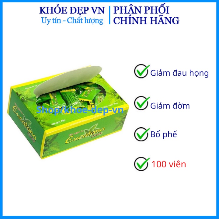 Hộp 100 viên Viên ngậm ho thảo dược Eucatana giáp giảm ho ấm họng , giảm ngứa ngừa viêm họng