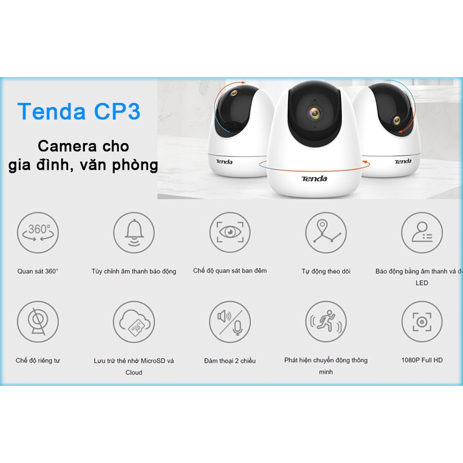 Camera Thông Minh Tenda CP3 FullHD Đàm Thoại 2 Chiều, Phát Hiện Chuyển Động, Xoay 360 (BH 2 năm)