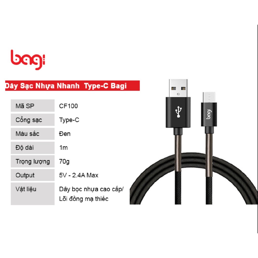 Cáp sạc TypeC Bagi CF100
