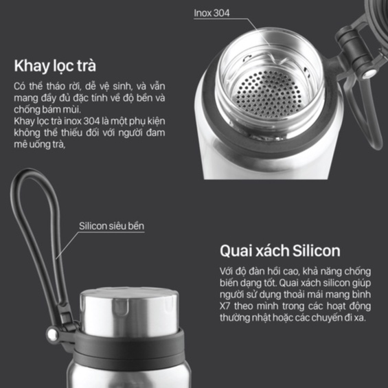 Bình giữ nhiệt Inox 650ml - 950ml giữ nóng từ 8-10h, giữ lạnh từ 16-24h và không đổ mồ hôi 2GOOD Wide Mouth X7 - HAPOS