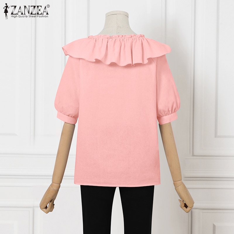 Áo Kiểu Cổ Chữ V Tay Lỡ Phối Bèo Thời Trang Cho Nữ ZANZEA