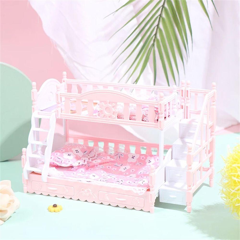 Set đồ chơi mô hình giường ngủ đôi MMULCK có cầu thang phong cách cổ điển tỉ lệ 1:12 dành cho trang trí nhà búp bê