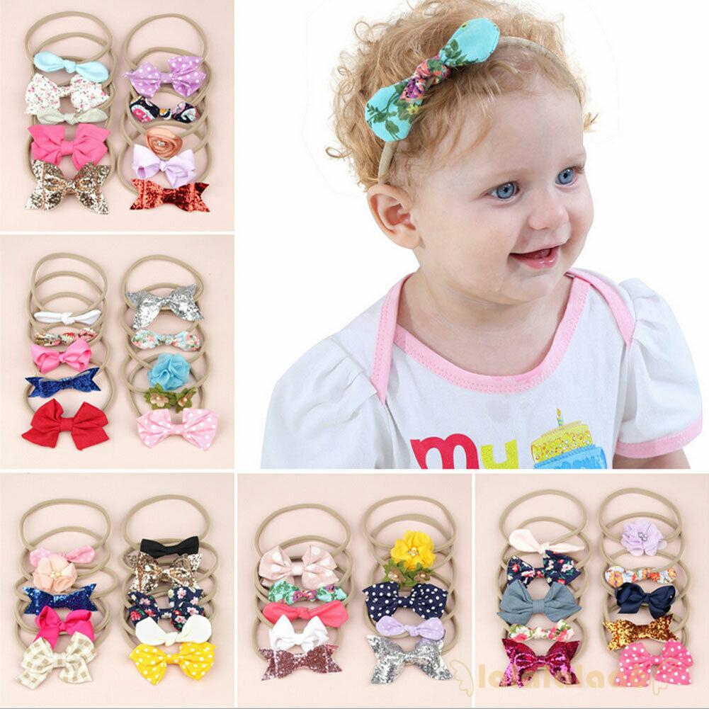 Set 10 băng đô nơ họa tiết chấm bi đính xê quin đa dạng dễ thương cho bé