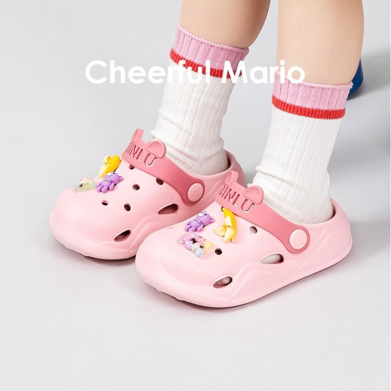Dép sục Mario MS2209 mẫu mới 2022 kèm nút gắn dép 3D cho bé trai gái 3-5 tuổi