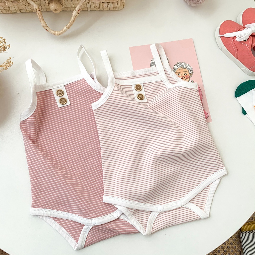 Áo liền quần bằng cotton mềm mại với họa tiết sọc đáng yêu cho bé trai và bé gái