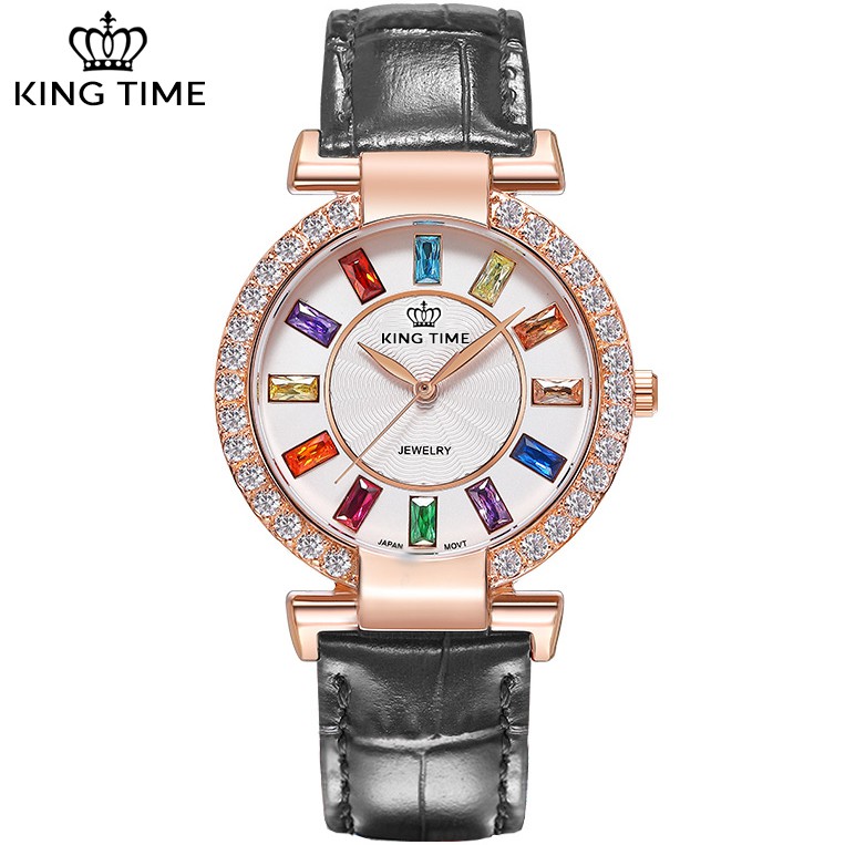 Đồng hồ nữ KING TIME Đính Đá Ruby Cầu Vòng, Mặt to nổi bật, Chống nước sinh hoạt | BigBuy360 - bigbuy360.vn