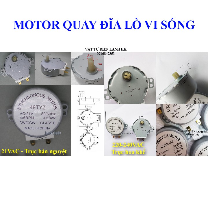 Motor quay đĩa Lò vi sóng trục bán nguyệt  - trục hoa khế 220V (chọn đúng loại khi đặt hàng) - Mô tơ LVS 49TYZ - động cơ