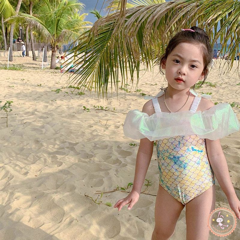 Bộ Đồ Bơi Một Mảnh Không Tay Phối Ren Dành Cho Bé Gái