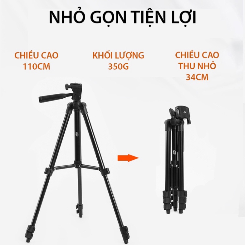 Gậy 3 chân chụp hình máy ảnh, điện thoại Tripod Floveme - 3120, góc quay xoay được 360 độ, quay livestream, chụp hình