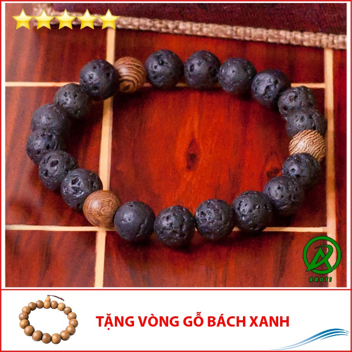 V215-10 Vòng tay nam đá núi lửa 10 ly - 3SC V215-10(GB)-Kèm Vòng Gỗ Bách Xanh