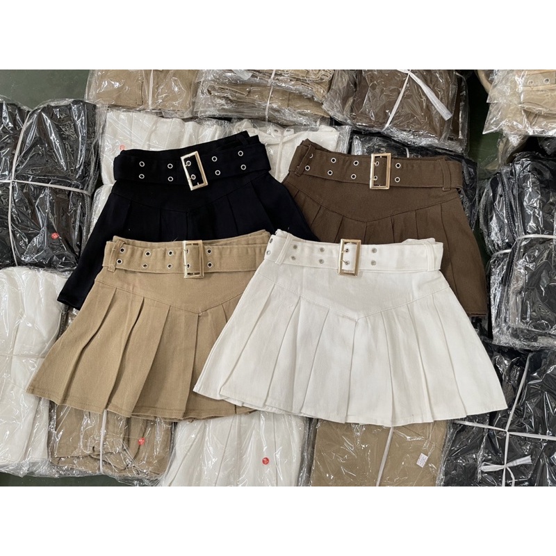 [NEW]CHÂN VÁY KAKI JEANS KÈM ĐAI XẾP LI CÓ LÓT QUẦN HÀNG QUẢNG CHÂU