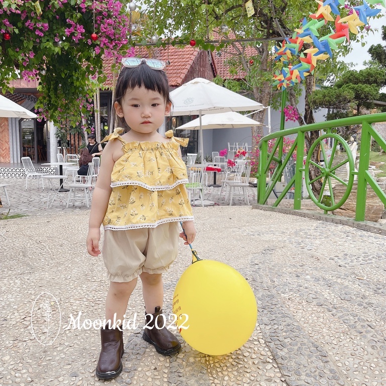 Đồ bộ 2 dây chun ngực 2 tầng nơ vai cho bé gái 8-20kg