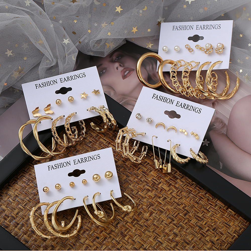 iF YOU Bộ khuyên tai mạ vàng đính ngọc trai nhân tạo phong cách bohemian thời trang sang trọng