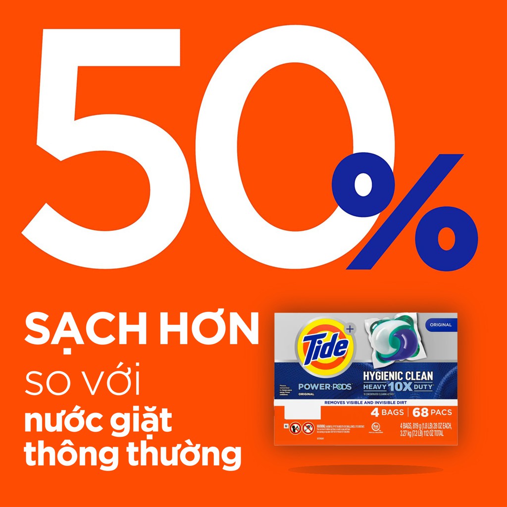 [THÙNG 4 BỊCH]1 Thùng Viên Giặt Tide Power PODS Hygienic Clean Detergent Mỹ