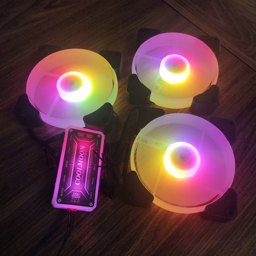 Quạt tản nhiệt máy tính, Fan case KNC Led RGB đồng bộ màu Hub Quạt Coolmoon, phiên bản Y1