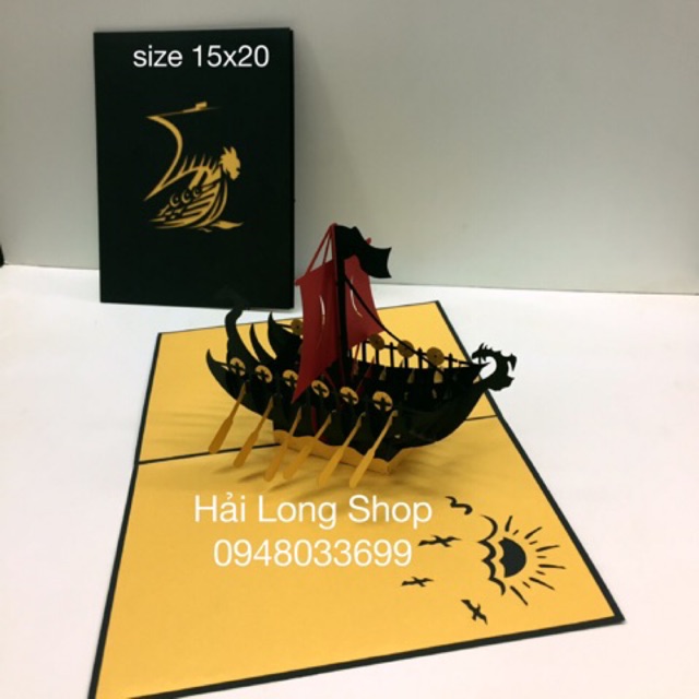 Thuyền 8  ( thuyền Đua ) -  Boat - Thiệp 3D ( 2 màu  )