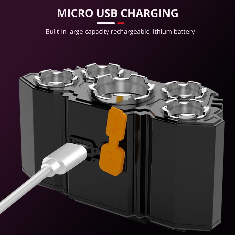 Đèn pin đeo đầu 5 bóng LED sạc USB 4 chế độ chống thấm nước dùng khi chạy bộ/câu cá/leo núi/cắm trại
