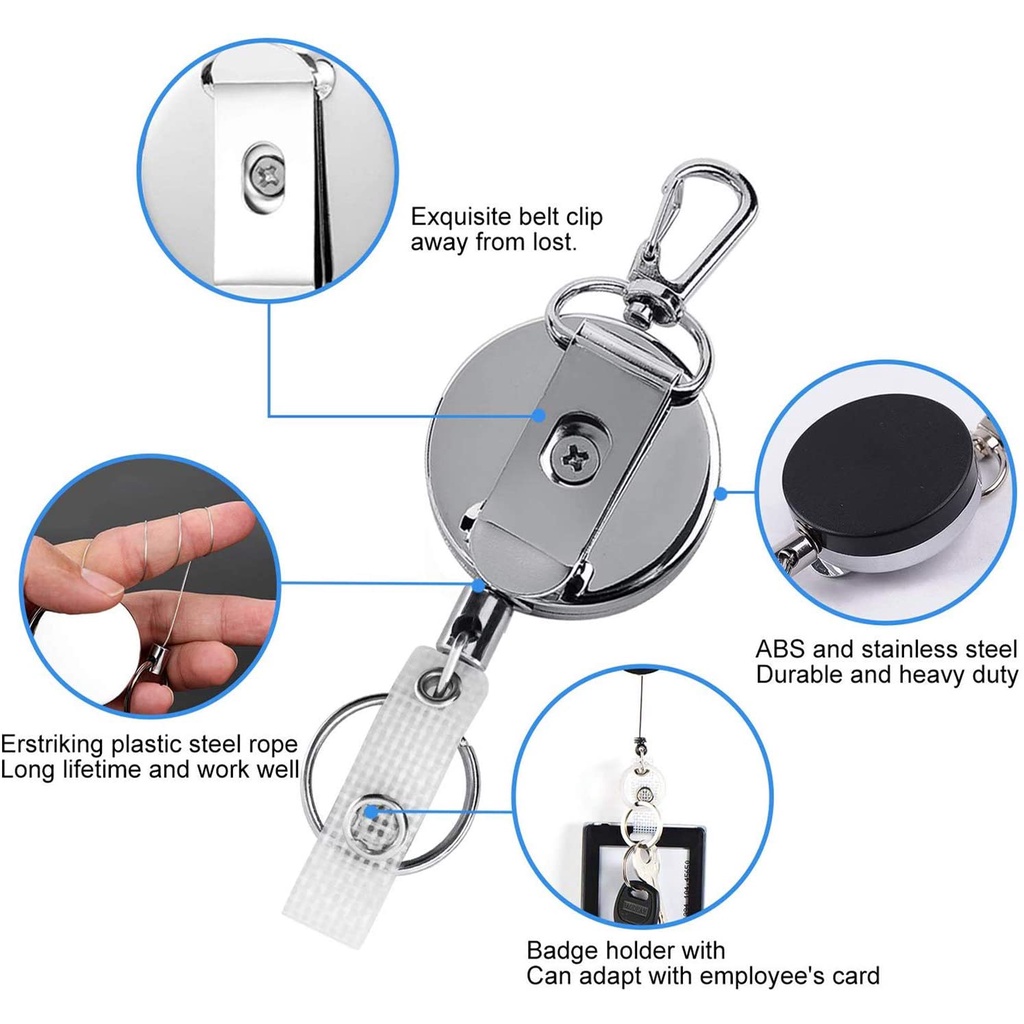 Móc giữ thẻ bằng thép chịu lực nặng với dây kéo dài 23.6in màu đen độc đáo