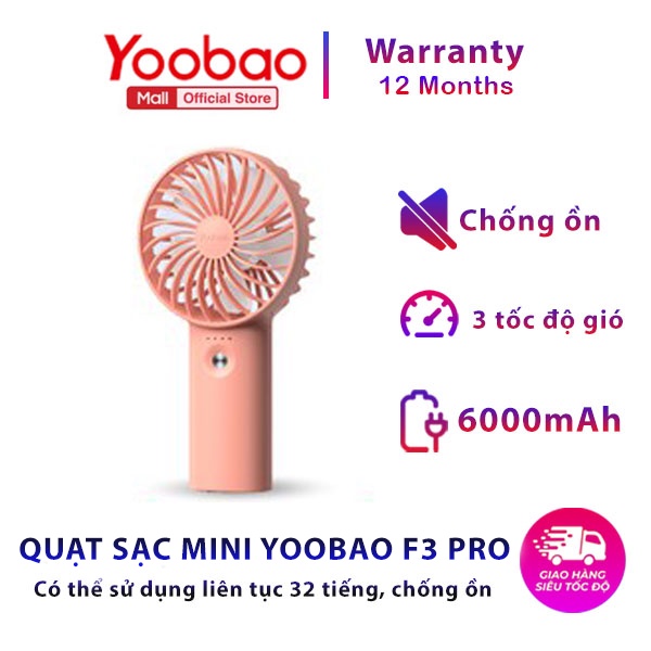 [CHÍNH HÃNG-BH 12 THÁNG] Quạt sạc mini để bàn làm việc YOOBAO F3 Pro 6000mAh Kiêm sạc dự phòng