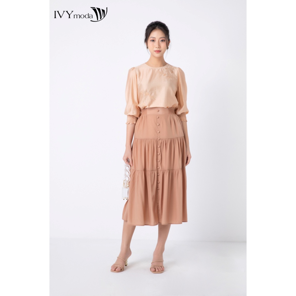 Áo nữ thêu hoa vải sợi tencel IVY moda MS 17T0056