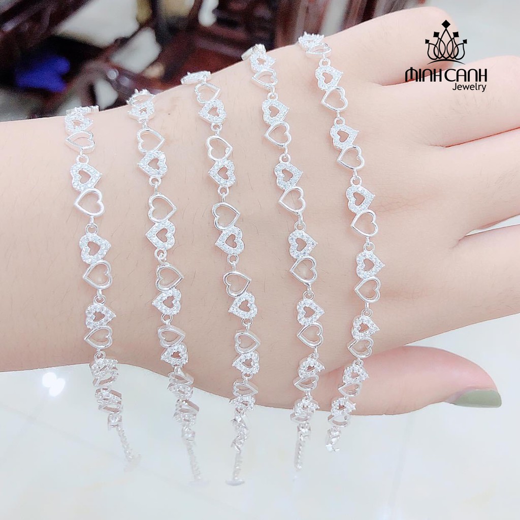 Lắc Tay Bạc Nữ Trái Tim Lồng Đính Đá - Minh Canh Jewelry