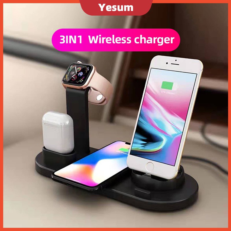 Đế sạc không dây 3 trong 1 đa năng có cổng Lightning / Micro USB / Type-C cho iPHONE iWATCH Airpods HUAWEI XIAOMI OPPO