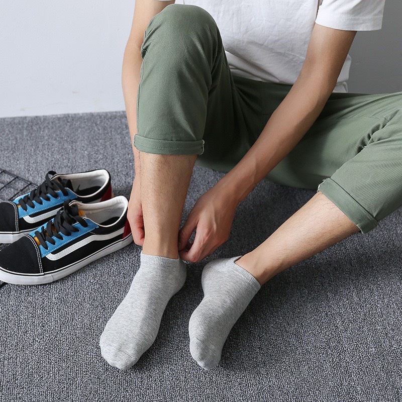 Lố 5 đôi tất nam nữ cổ ngắn hm màu trơn lông cừu xịn