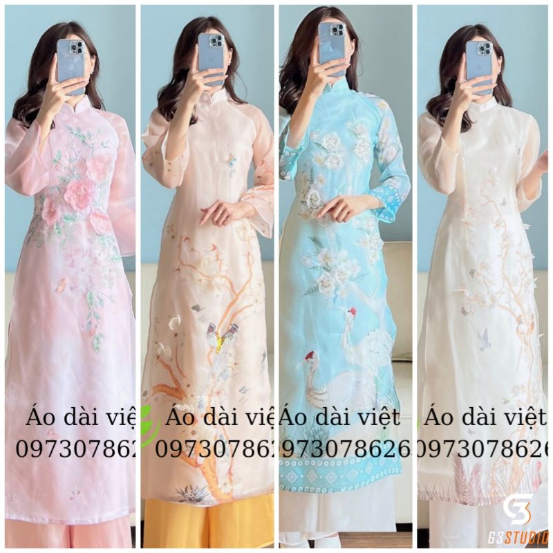 😍Siêu phẩm áo dài tơ ogana 4 tà cao cấp siêu đẹp sang chảnh hàng thiết kế cao cấp ảnh thật 100%