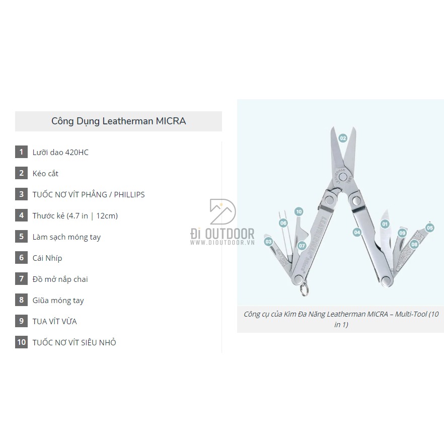 Kìm Đa Năng Leatherman MICRA – Multi-Tool (10 In 1)