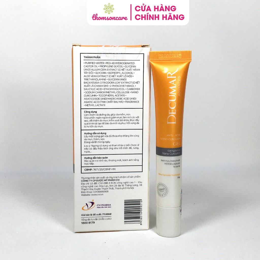 Gel ngừa mụn Decumar Advanced tuýp 20g - kem nghệ từ Nano curcumin - giảm mụn ẩn, trứng cá, sẹo thâm do mụn | BigBuy360 - bigbuy360.vn